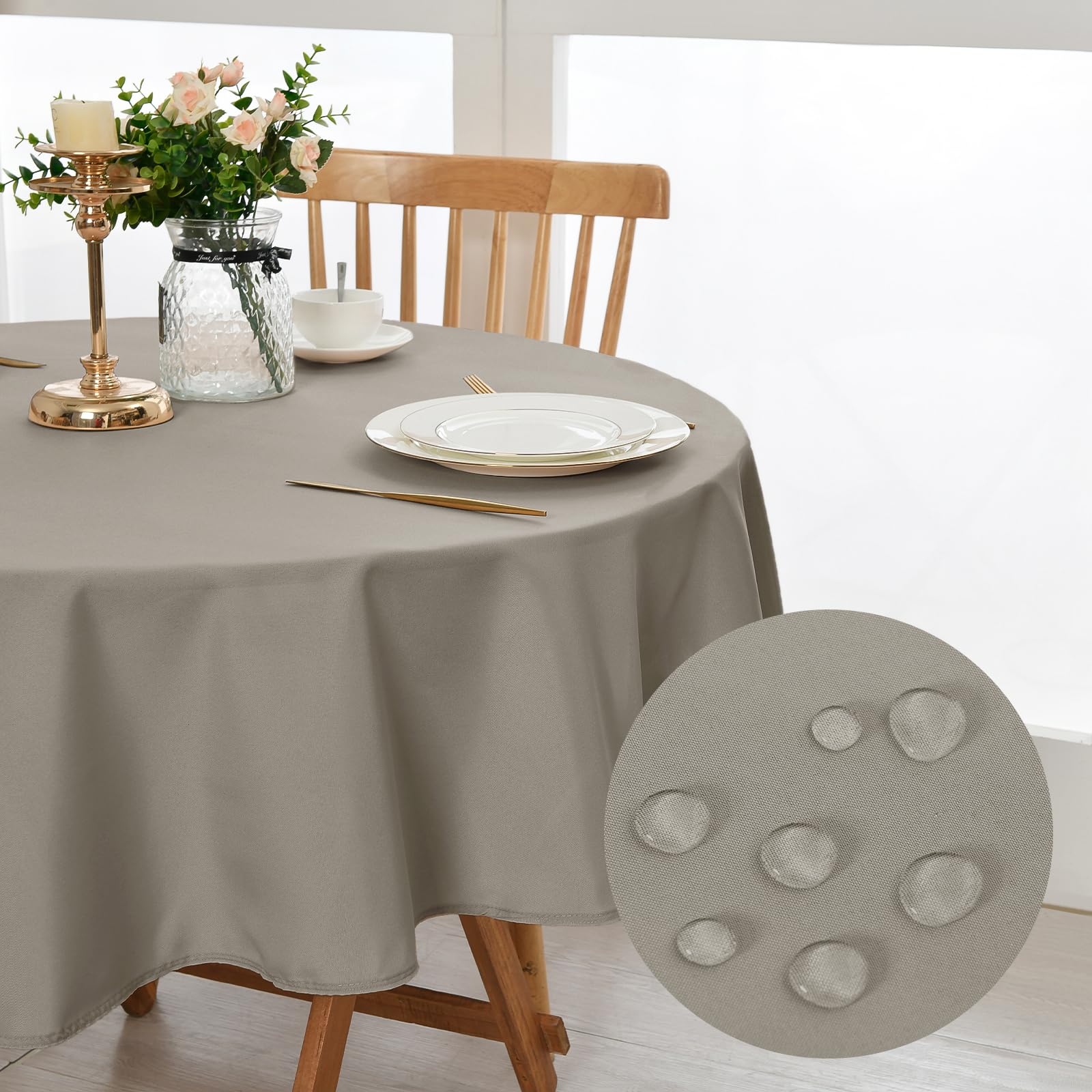 DWCN Taupe Table Cloth Round Tablecloth Round 140cm Wipe Clean Tablecloth