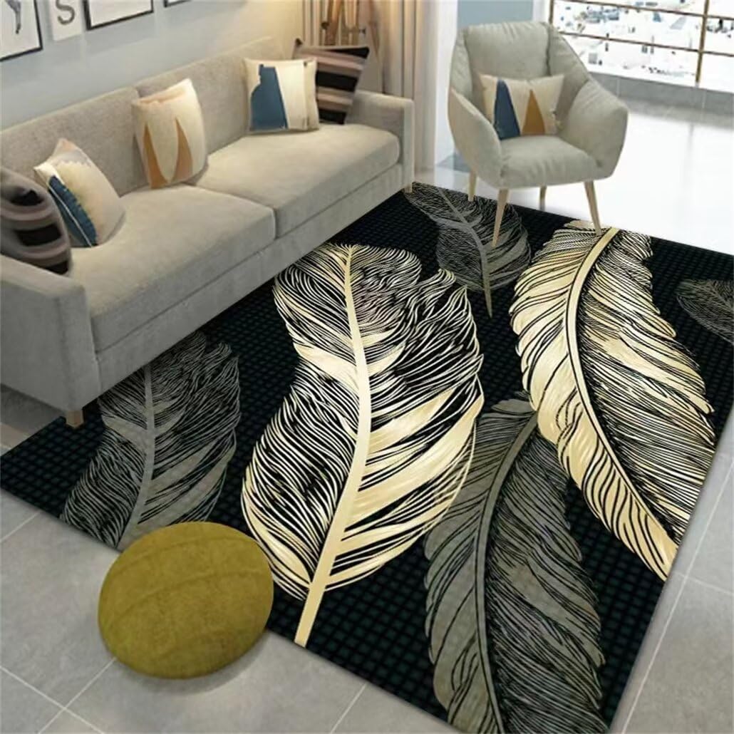 Tapis de feuille noir élégant 300x400cm moquette salon grande taille au design raffiné