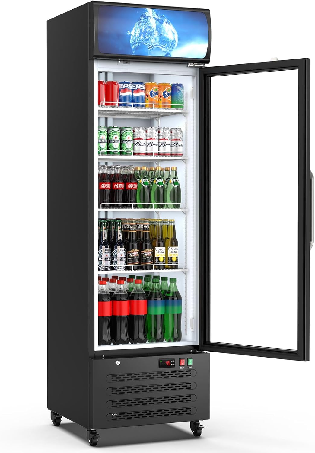ETL & DOE Certified Commercial Beverage Refrigerator, Commercial Display Fridge with Glass Door, Upright Merchandiser Refrigerator Cooler with Front LED Light for Stores, Restaurant, Office