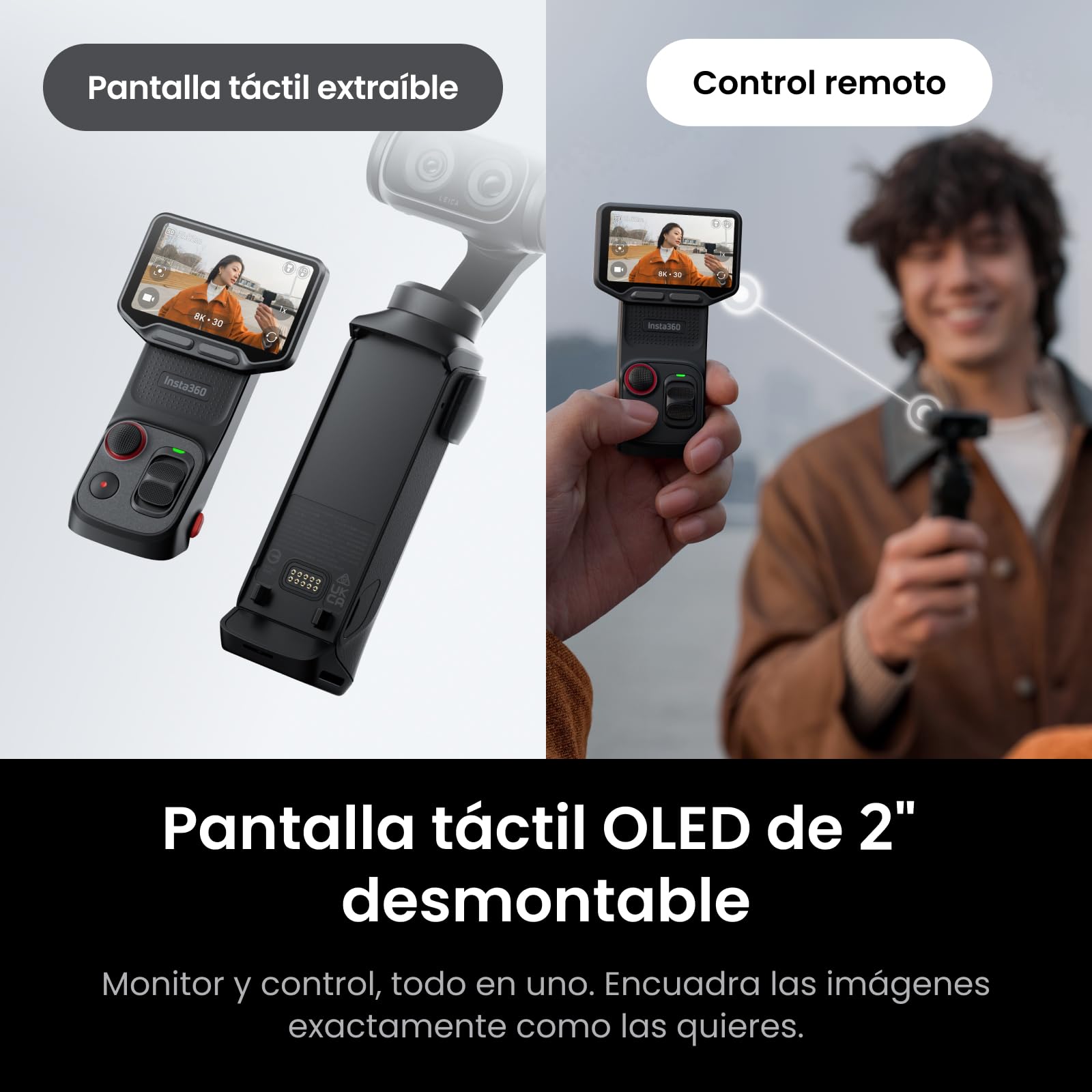 Insta360 Luna Ultra - Cámara Vlogging 8K con Lentes Duales Leica, Zoom 12x, Sensor de 1", Pantalla Táctil Extraíble de 2", Triple Chip IA, Cámara Gimbal de Bolsillo para Fotografía Vlog