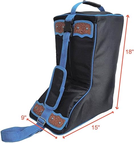 Miniatura 3 de Turquoise Flower 1680D - Bolsa de nailon para botas con detalles de cuero manuales, Negro -