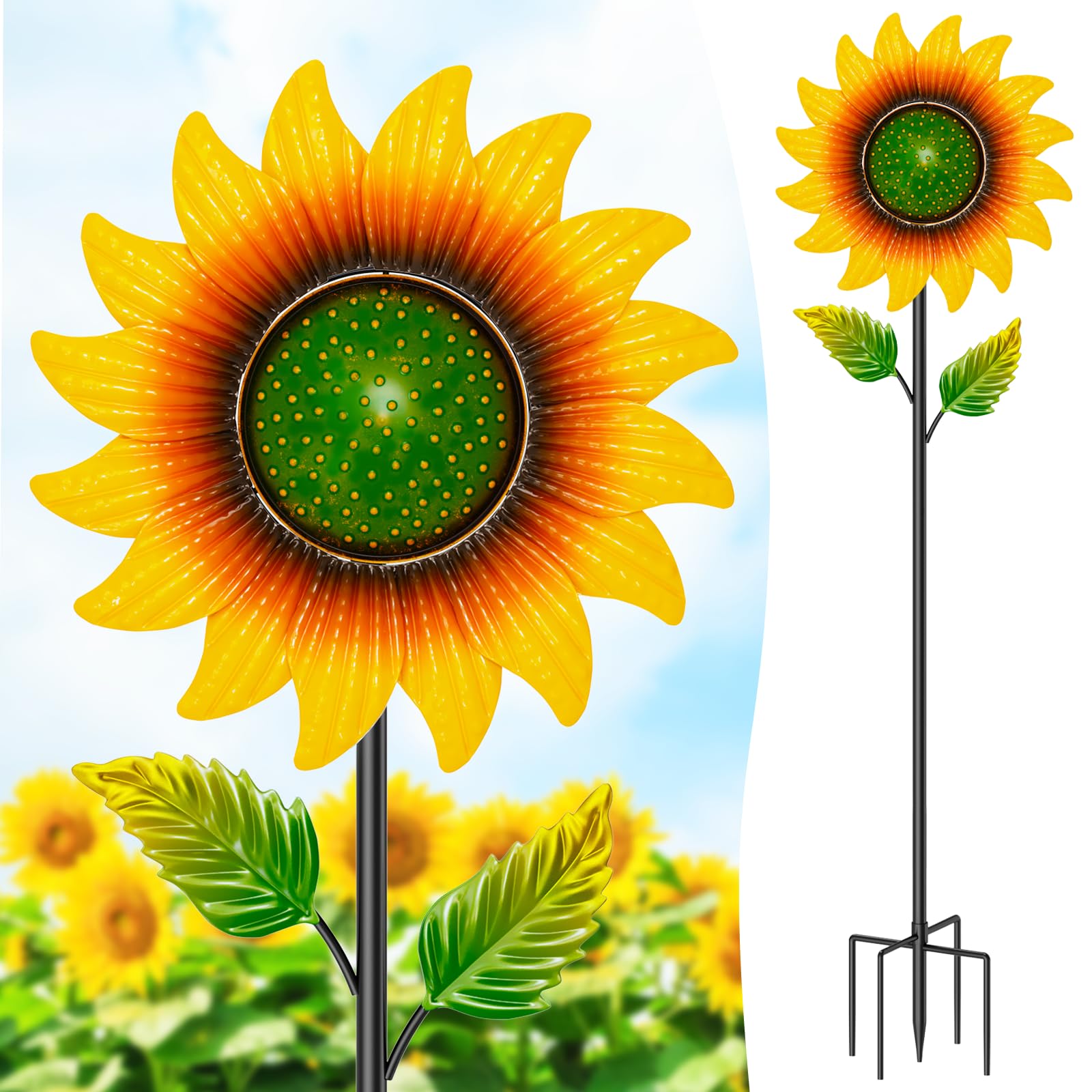 Photo 1 of MeyRolizn 46.7" H x 12.6" W Metal Sunflower Wind Spinners Outdoor Decor