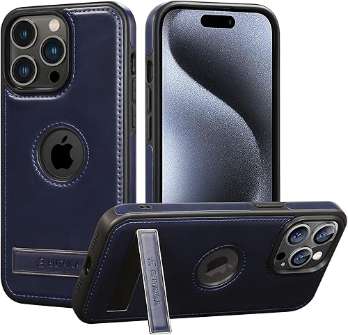 Funda para iPhone 15 Pro con soporte, funda protectora de cuero 15 Pro  Compatible con MagSafe y magnética  para hombres y mujeres delgada de 6.1