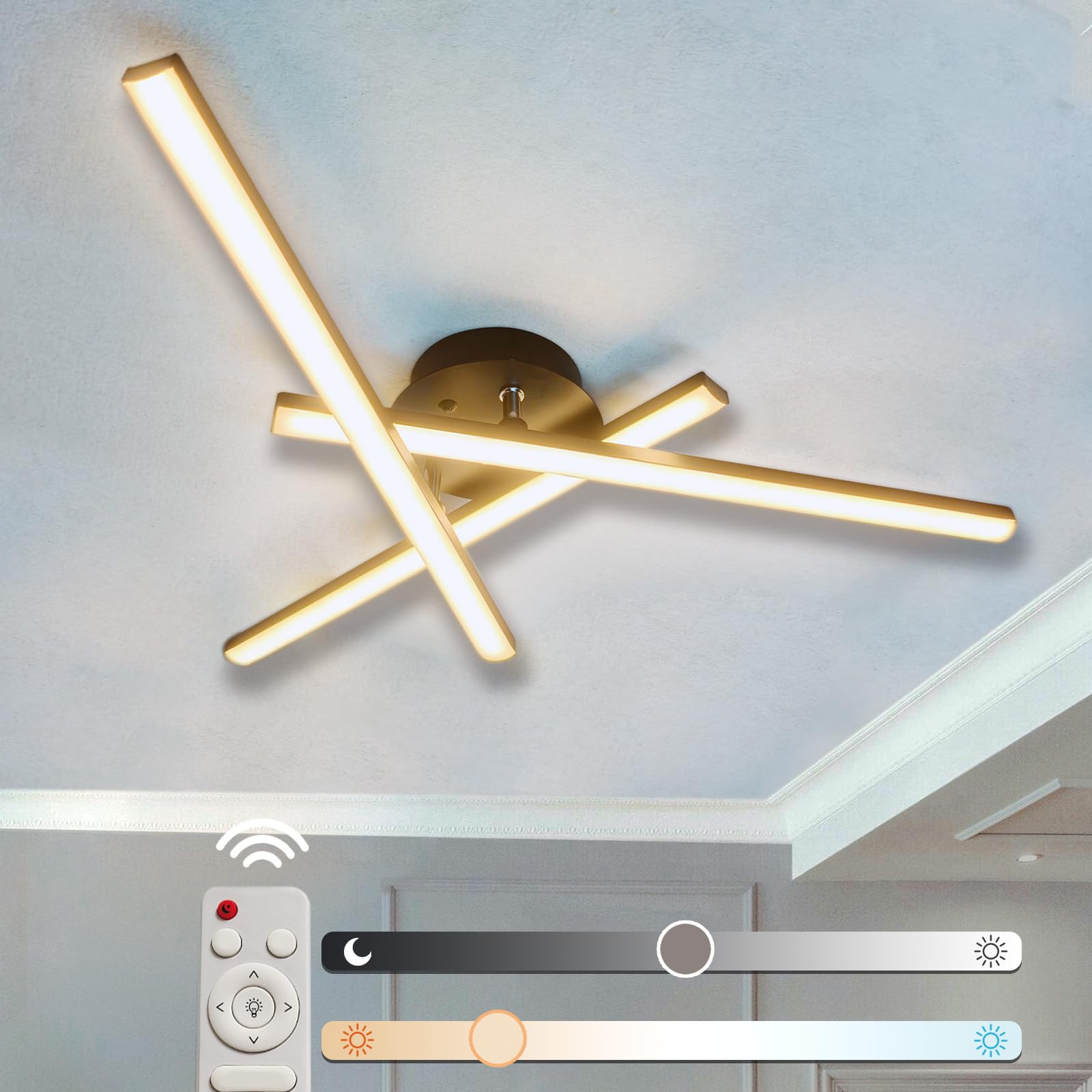 Sweier Ceiling Lights, 22W Dimmable Modern Linear LED Ceiling Light, 2200LM Remote-Controlled Ceiling lamp, led Light Fixture Ceiling for Living Room Kitchen Bedroom Corridor