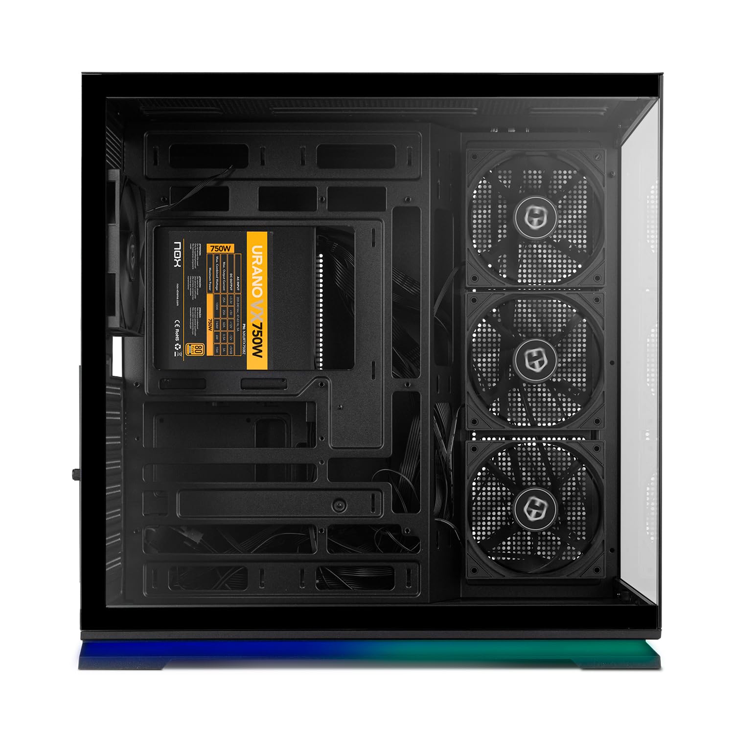 NOX XTREME PRODUCTS Hummer Galaxy - Obudowa PC, Bezramkowe Szkło Hartowane, 4 Wentylatory 120mm PWM, Miejsce na 10 Wentylatorów, USB-C i USB 3.0, Kontroler Hub ARGB, ATX/M-ATX/ITX, Czarny