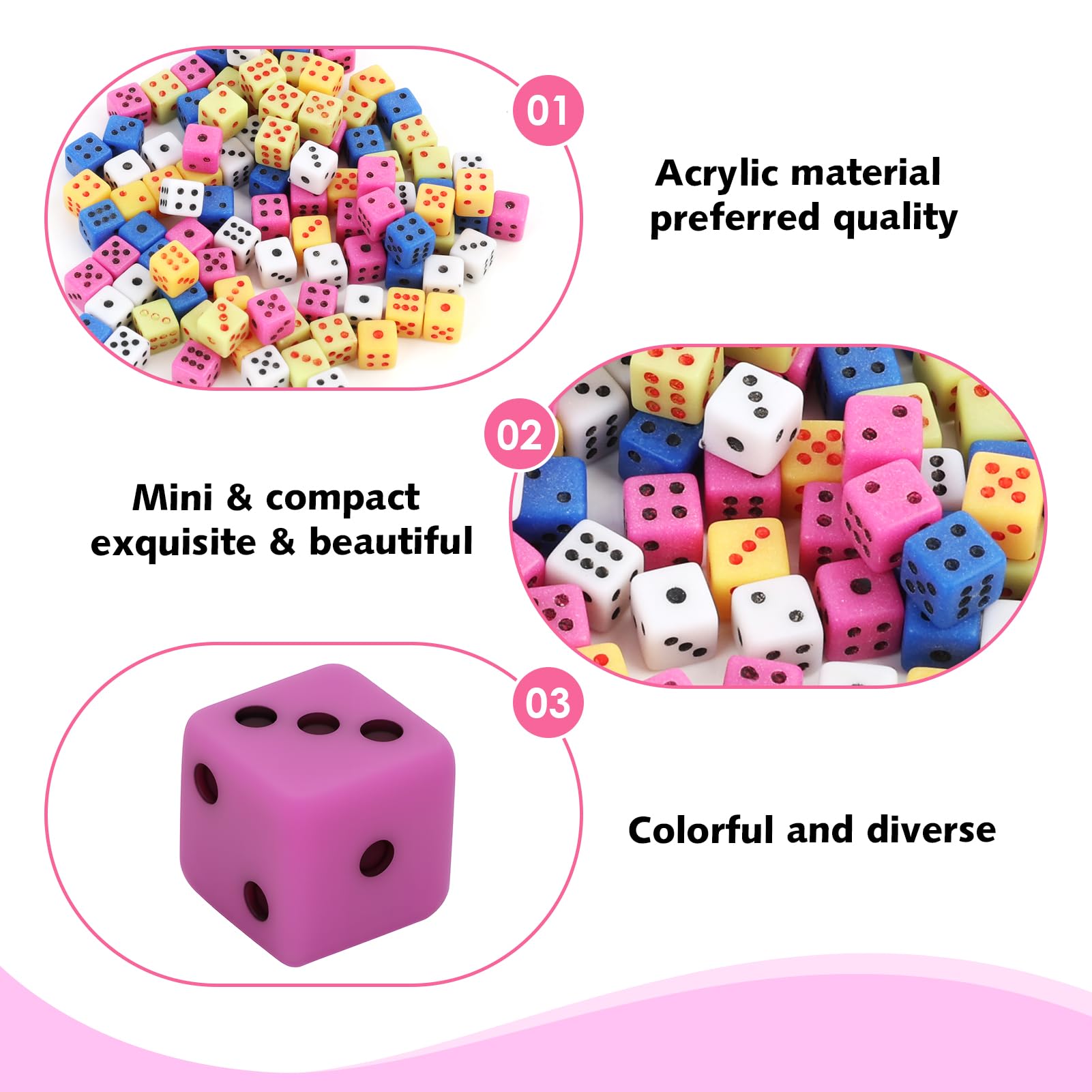 Set de 100 Mini Dados D6 de 5mm, Dados Cuadrados Surtidos para Juegos de Mesa, Actividades Educativas de Matemáticas, Fiestas Temáticas de Casino y Recuerdos - Multicolor