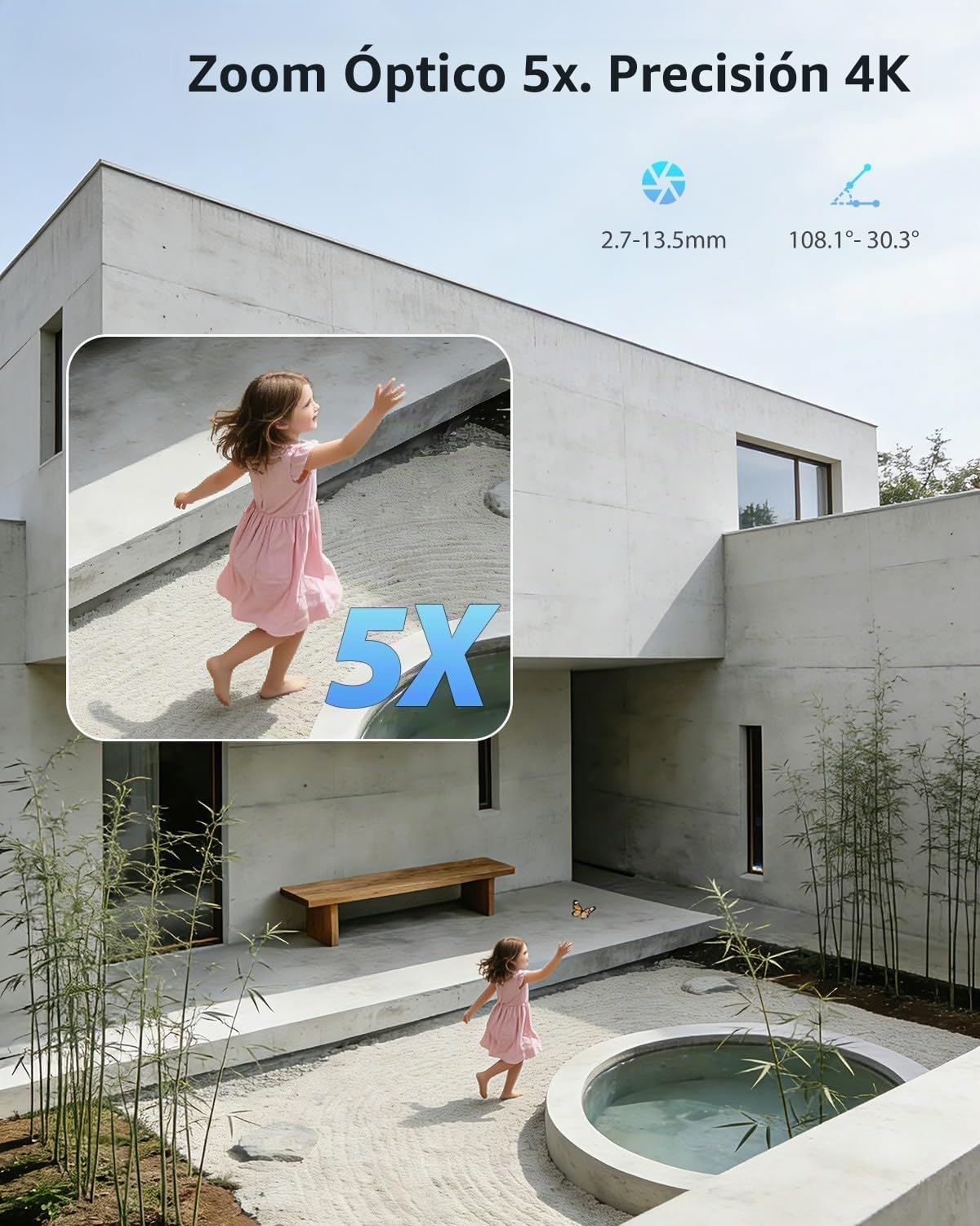 Ctronics 4K Cámara Vigilancia Exterior Zoom Óptico 5X, Máscara Privacidad | Visión Color Starlight 50m, Seguimiento Automático, Luz Roja-Azul & Sirena, WiFi 5G/2,4G, App/PC, TF 256GB/FTP/NAS, IP66