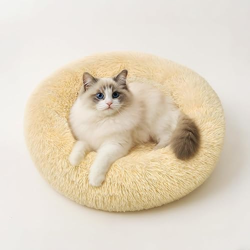 Cama Perro Pequeño 50 cm, Cama Gato Redonda y Suave de Felpa Beige Claro