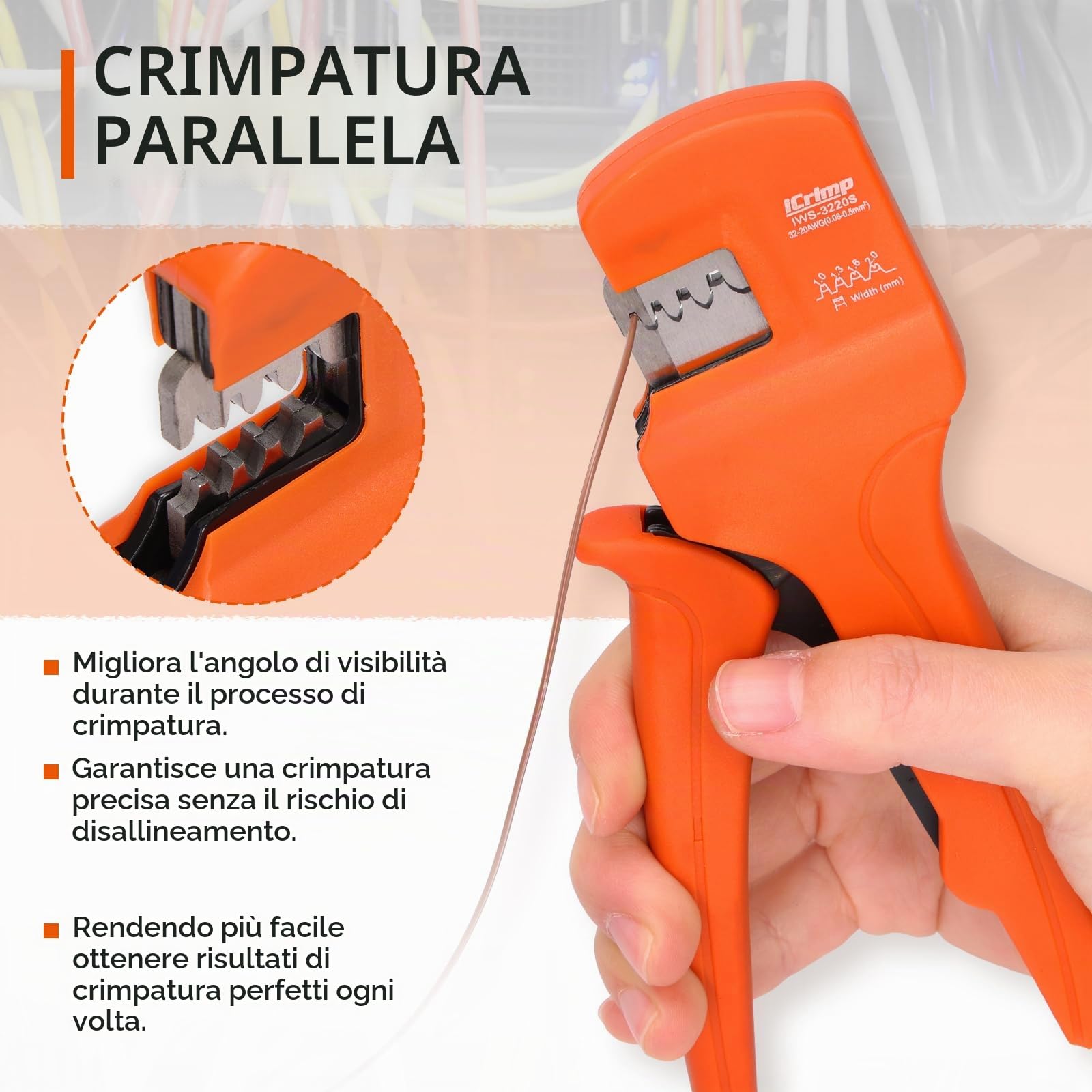 iCrimp - Pinza crimpatrice a barilotto aperto, 0,08-0,5 mm² (32-20 AWG) per micro connettori, pinza crimpatrice per JST Molex JAE, strumento di crimpatura di precisione per micro connettori