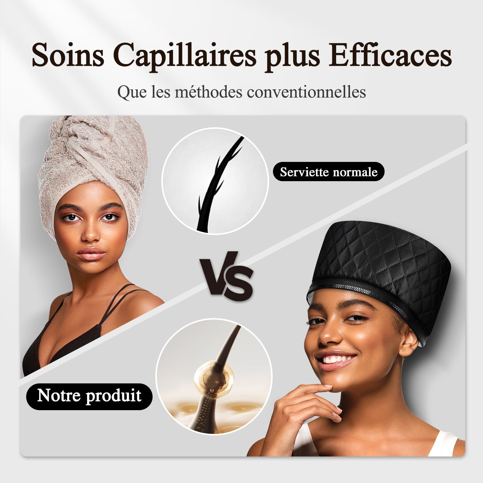 Gorro térmico para el cuidado del cabello con vapor – Capucha calefactable para cabello encrespado rizado, capilar, peluquero, peluquería, spa, hogar, proteínas, secador de pelo, eléctrico negro