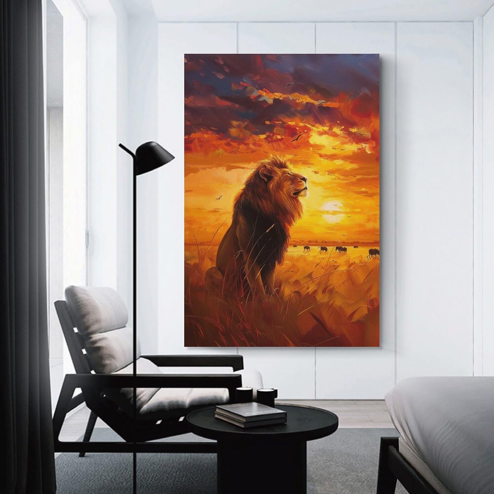 Junmoney Unframe-Style-20 Lion At Sunset Canvas Wall Decor, 12X18inch(30X45cm), For Wall Displays, Bedrooms Or Room Updates, Wall Decor Suited To Curated Displays