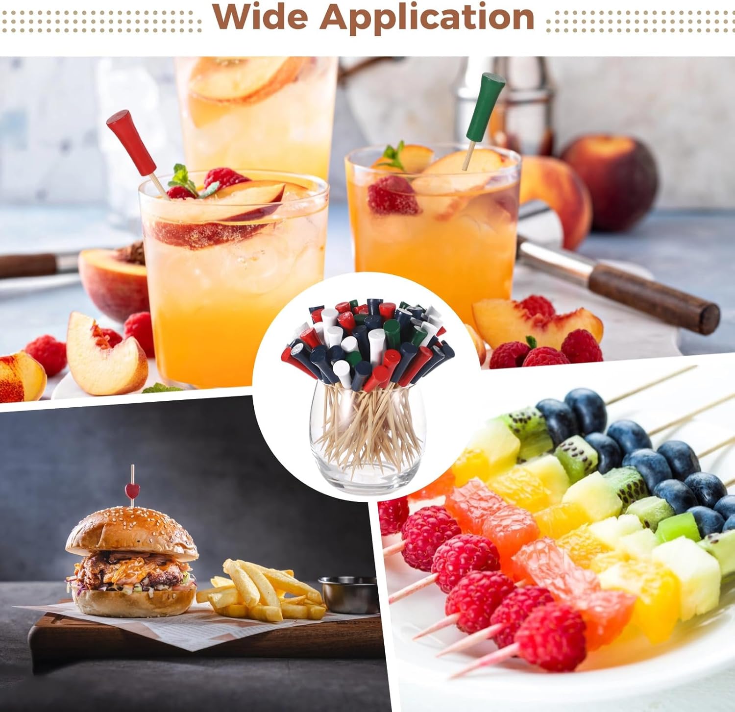 500 Wooden Cocktail Picks, Multi-Colored Golf Tee Appetizer Sticks, Perfect for Weddings, Parties, and Golf-Themed Events