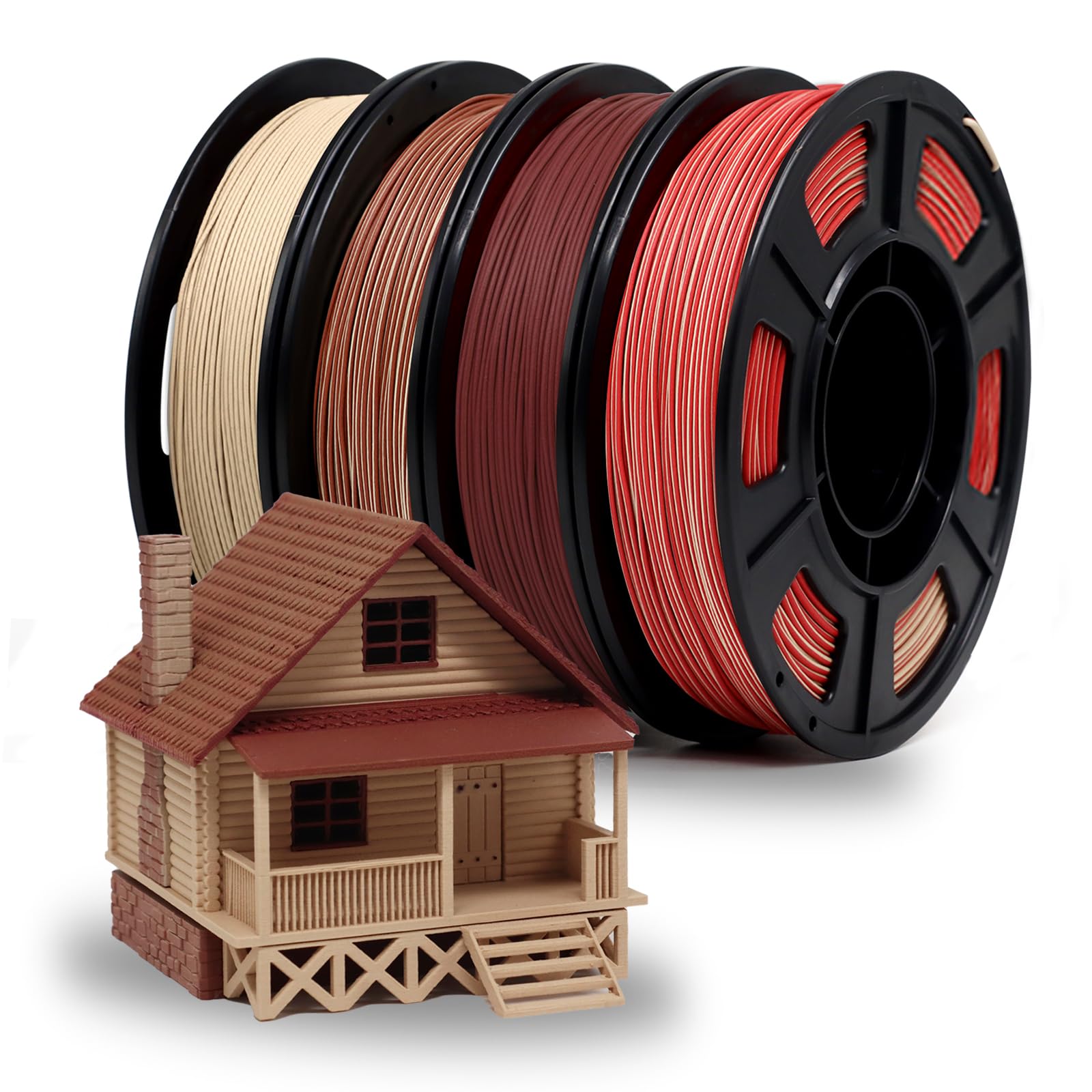 YOUSU 3D Printer Filament Bundle, Wood PLA Filament 1.75mm, Multicolor 3D Printer Filament, Add More Than 30% Real WoodFiber, Maple, Cherry, Mahogany,