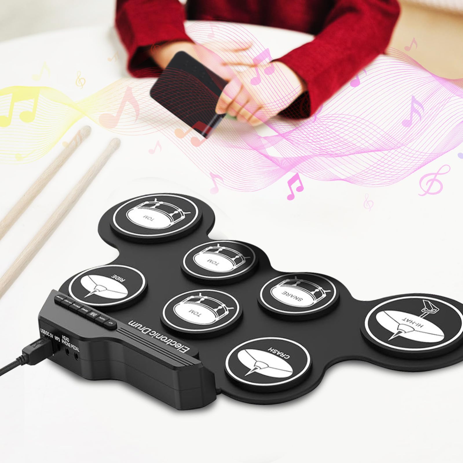 Toddmomy Drum Pads Elettronici Portatili in Silicone e Abs, Kit Batteria Digitale Usb, Adatto per Allenamento e Studio a Casa