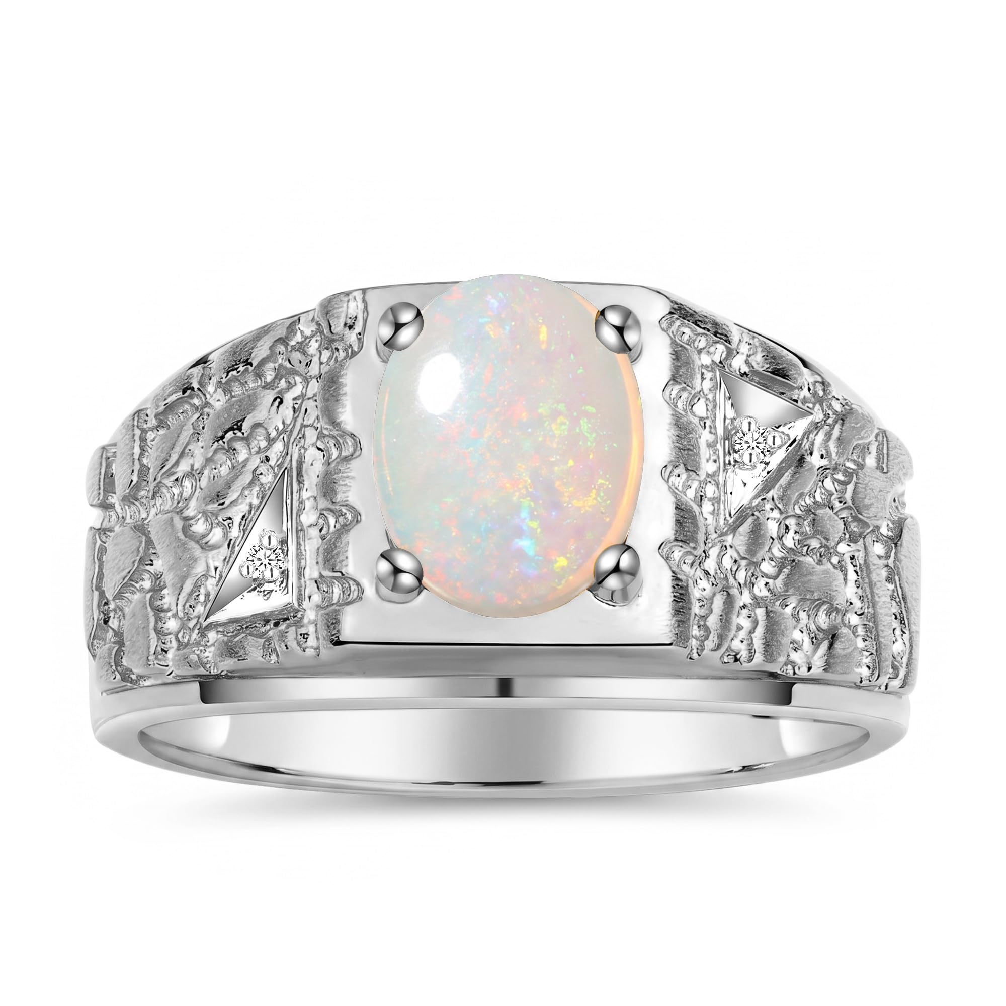 Rylos Men's Rings Designer Nugget Ring: Oval 9X7MM Gemstone &amp; Sparkling Diamonds - Color Stone Birthstone Rings for Men, Sterling Silver Rings in Sizes 8-13. Mens Jewelry