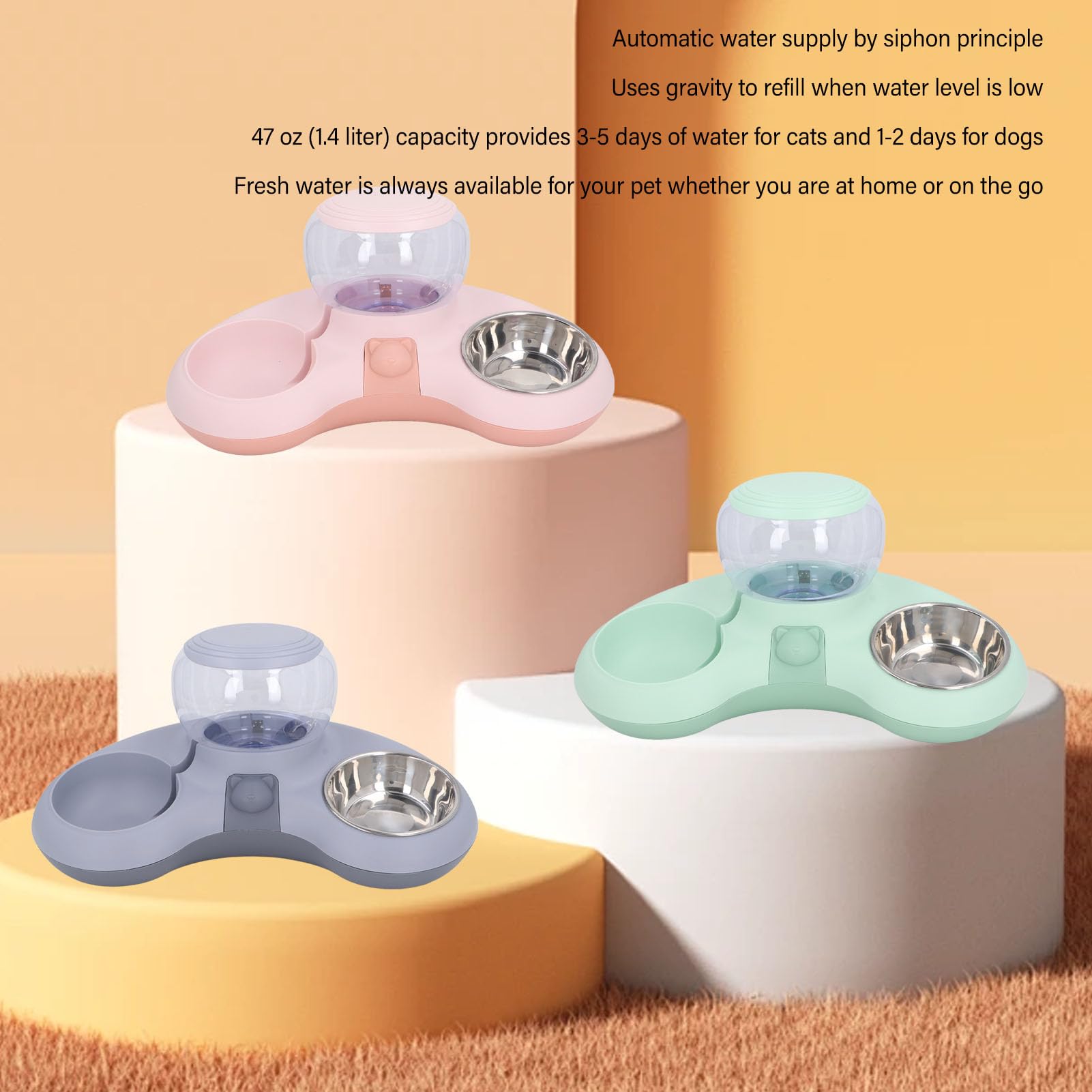 Gamelles Doubles pour Chien et Chat, Ensemble de Gamelles Surélevées pour Nourriture et Eau pour Animaux de Compagnie, Ensemble de Gamelles pour Chat et Chien, Gamelles (Rose)