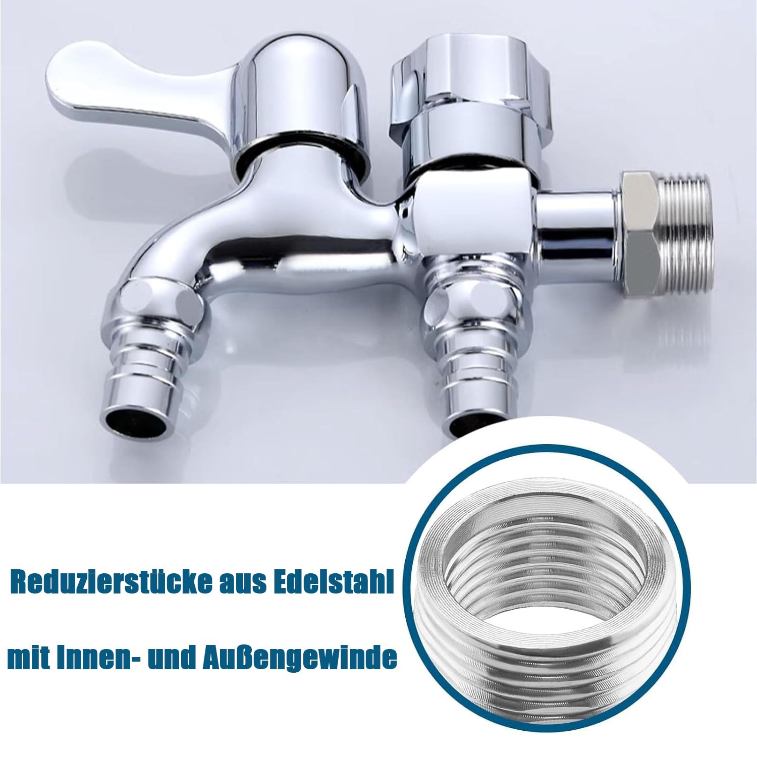 2 riduttori da 1/2 a 3/8, 2 adattatori da 1/2 a 3/8 pollici, riduttore, raccordo filettato in acciaio inox, filettatura esterna, filettatura interna, adatto per industria ecc. Con anello in