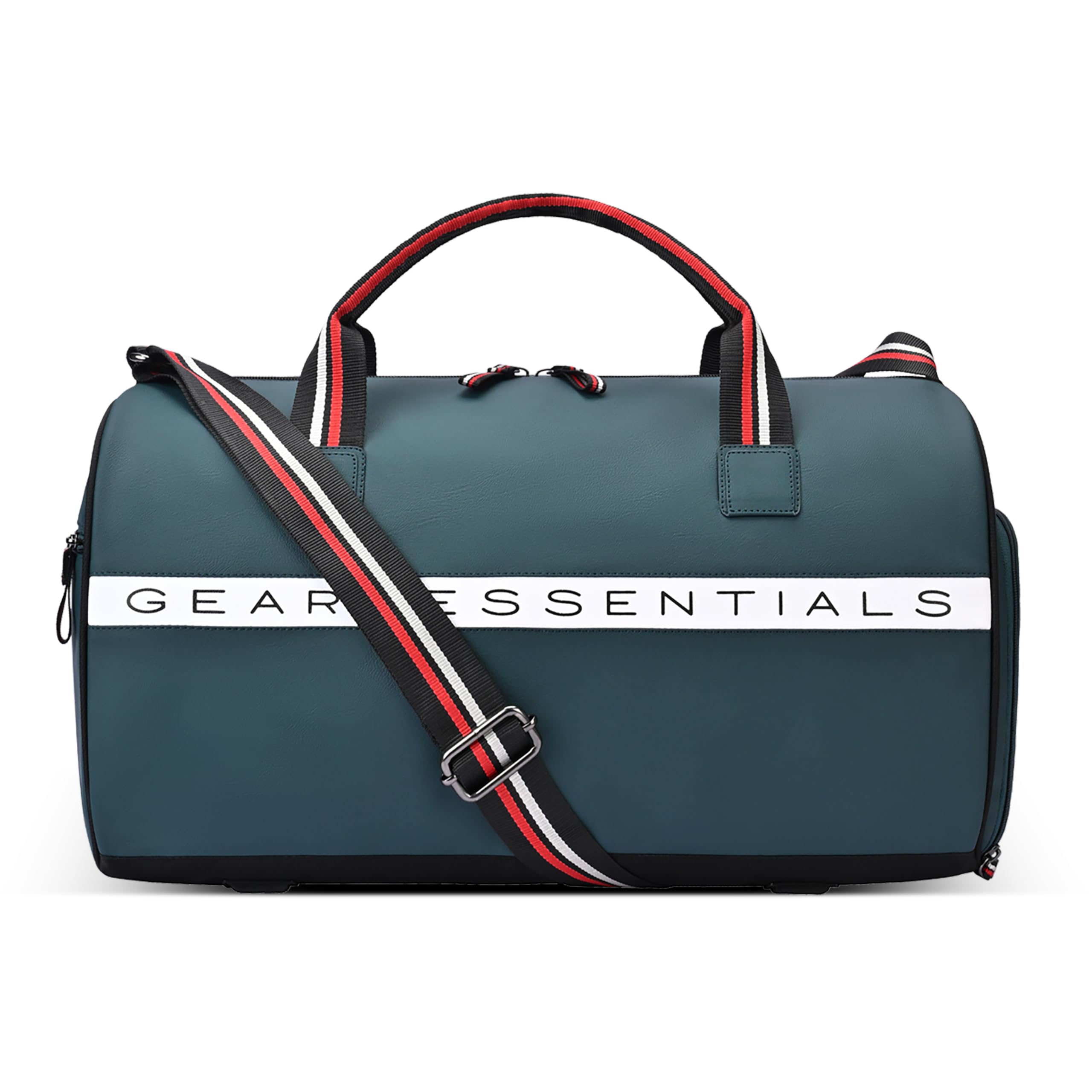 gear Essential 18"/30L Large Water Resistant Faux Leather Duffle Bag | Gym Bag | Travel Bag for Men/Women (Teal - Black)-picture-56