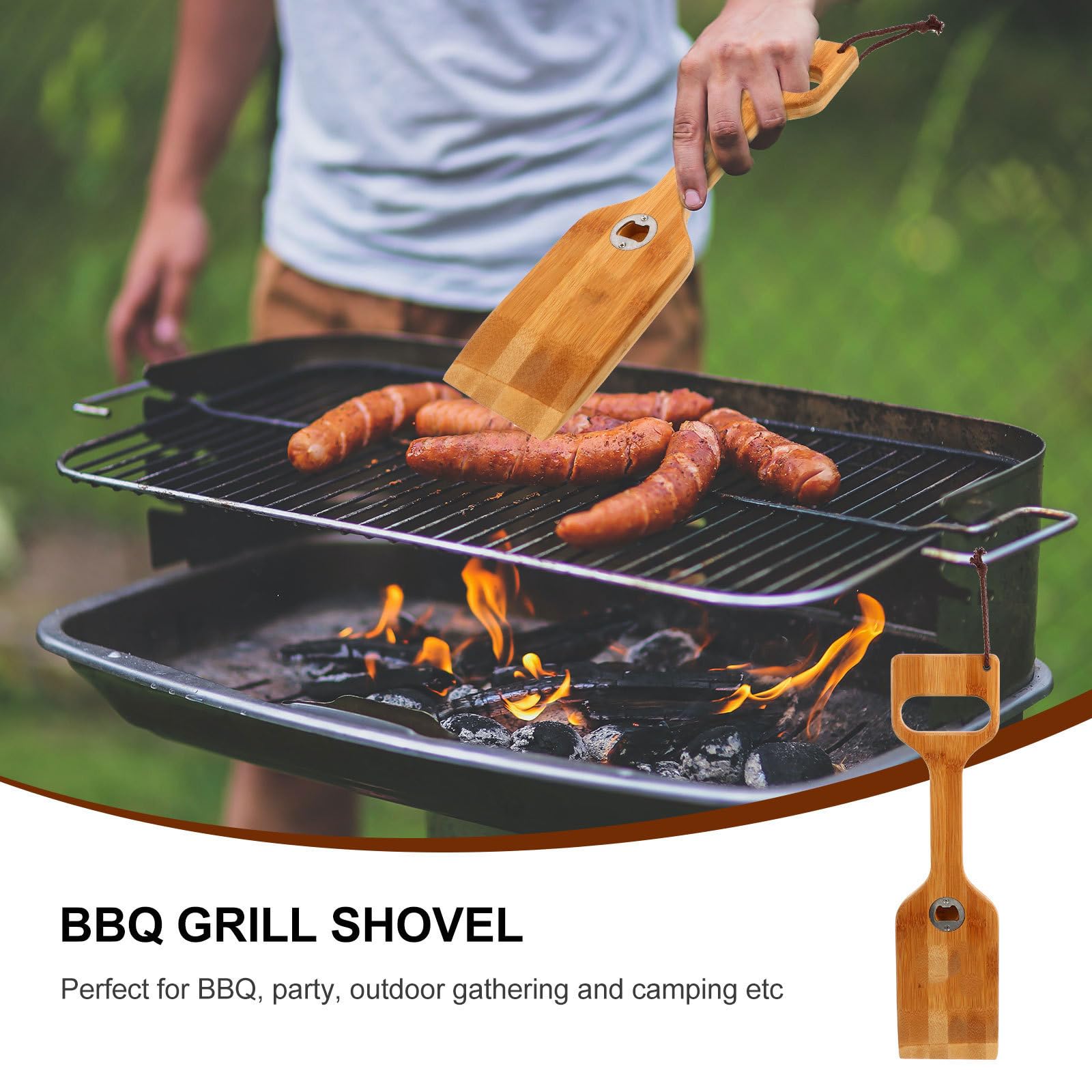 2 Pièces Spatule pour Barbecue en Bois avec Ouvre-Bouteille, Kaki