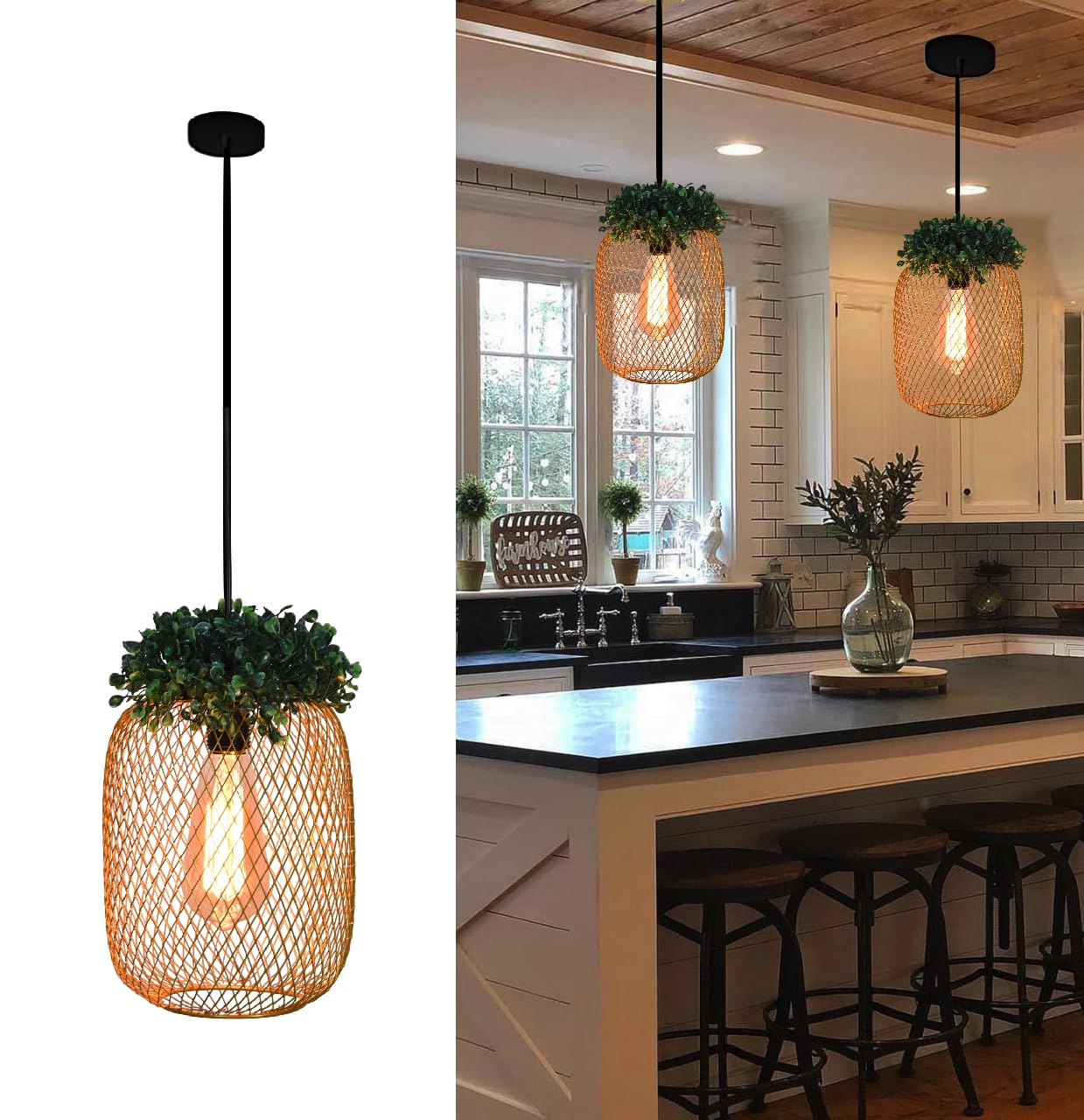 Groeien Gold Finish Metal Mesh Leaf Hanging Pendant Ceiling Lamp Fixture | Chandelier for Home, Indoor, Outdoor,Living Room, Bedroom(Bulb Included) (MeshLeaf-Gold, 1)-image-39