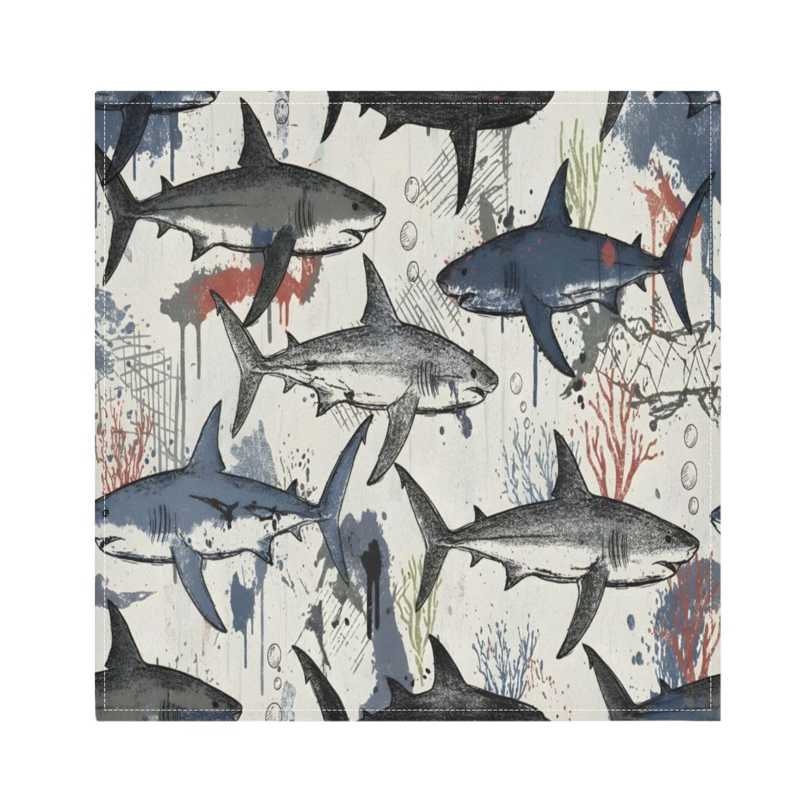 Ttgoth Sharks Cloth Napkin Set of 4 Washable & Reusable Dinner Napkins for Dining Table, Banquets, Wedding, Party, 50x50 cm
