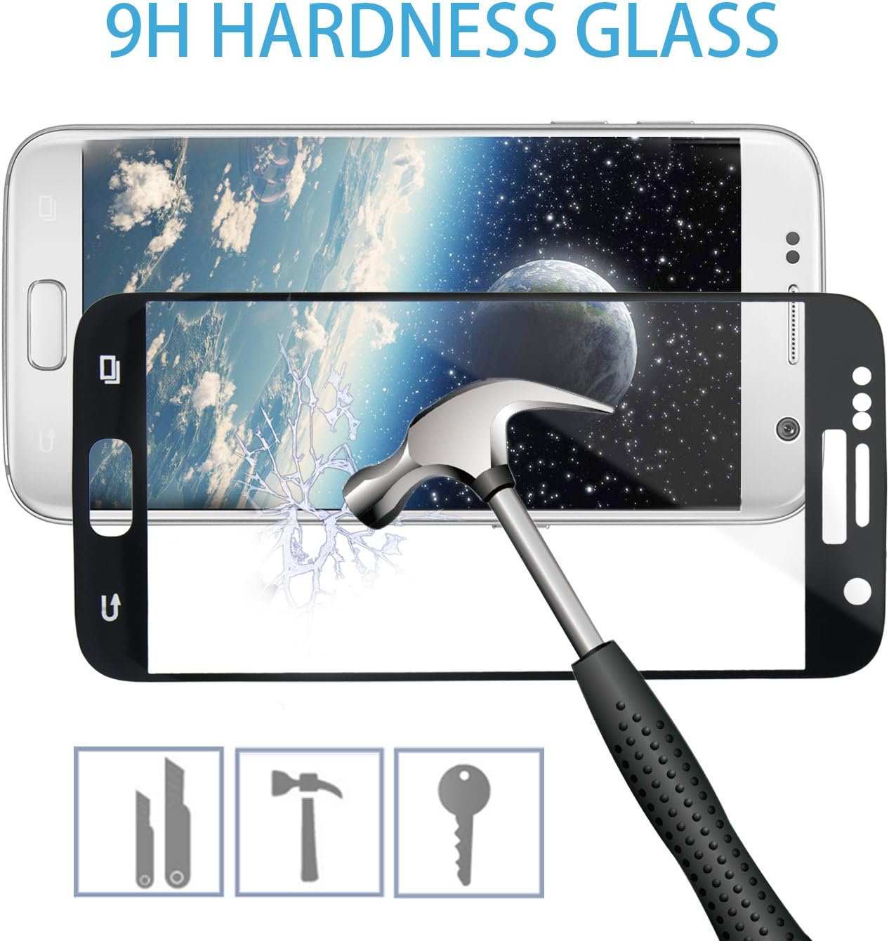 Screen Protector for Galaxy S7 3D Tempered Glass Cover HD Impact Resistant Full Cover for Samsung Galaxy S7 0.3mm Ultra Thickness Easy for Beginner with Install Tool Kit Privacy Screen Coverage