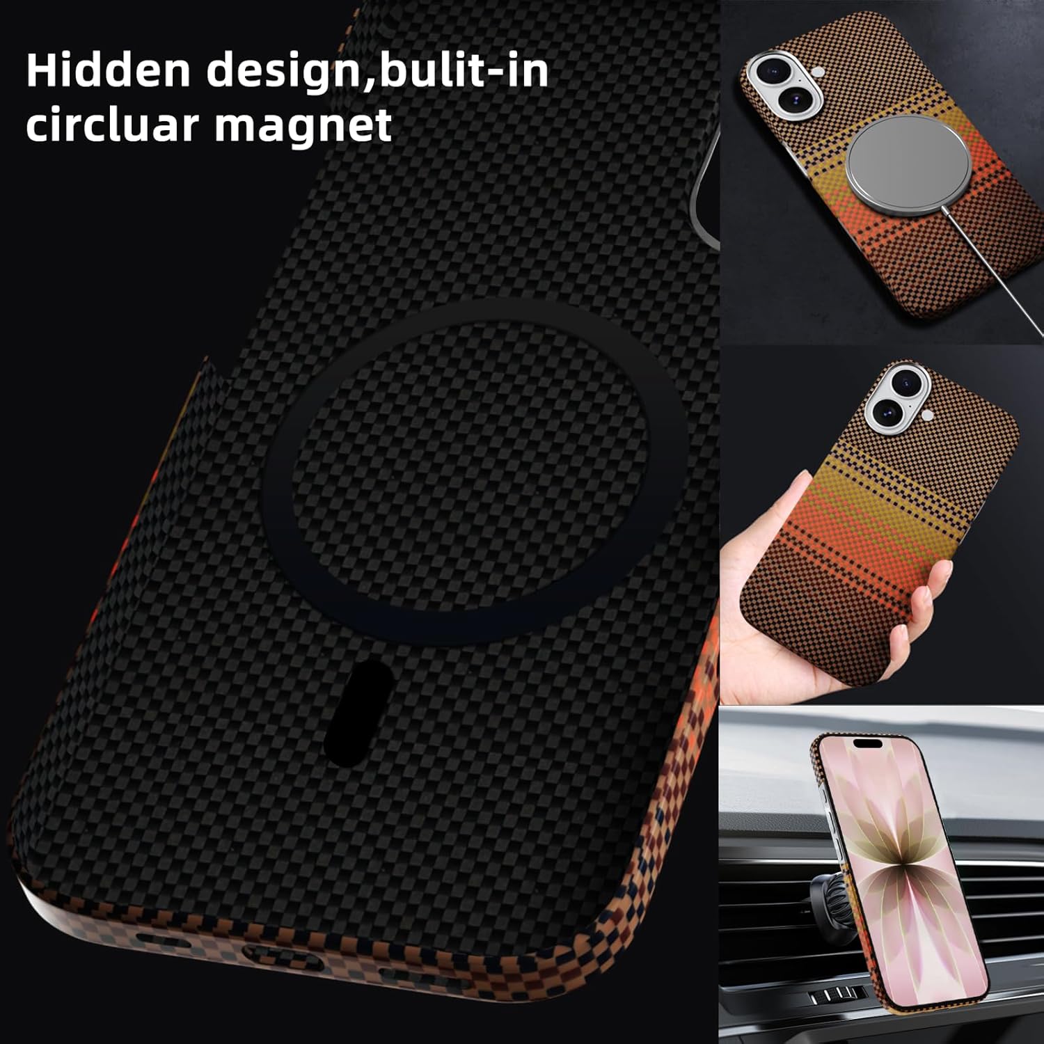 for iPhone 17 Case,Compatible with MagSafe,Slim Thin Case with Caseless Touch Feeling,600D Aramid Fiber Woven,Military Grade Protective Cover for iPhone 17,Gold