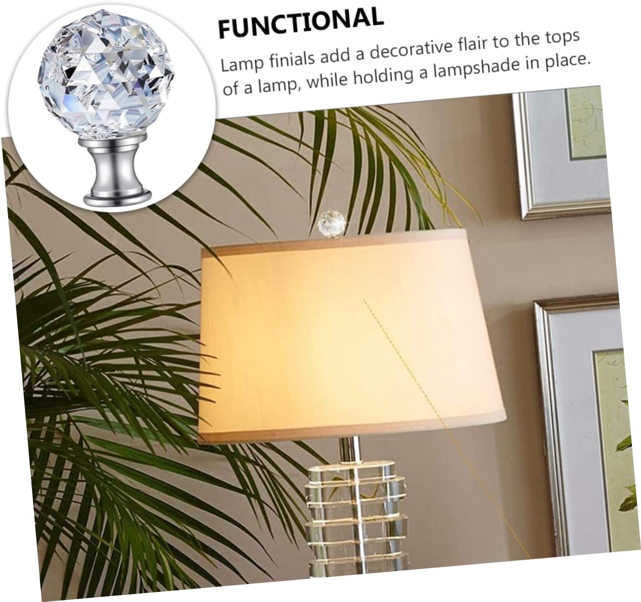 Generic 2pcs Modern Lampshade Holder Harp Crystal Finial for Buffet Lamp Shades