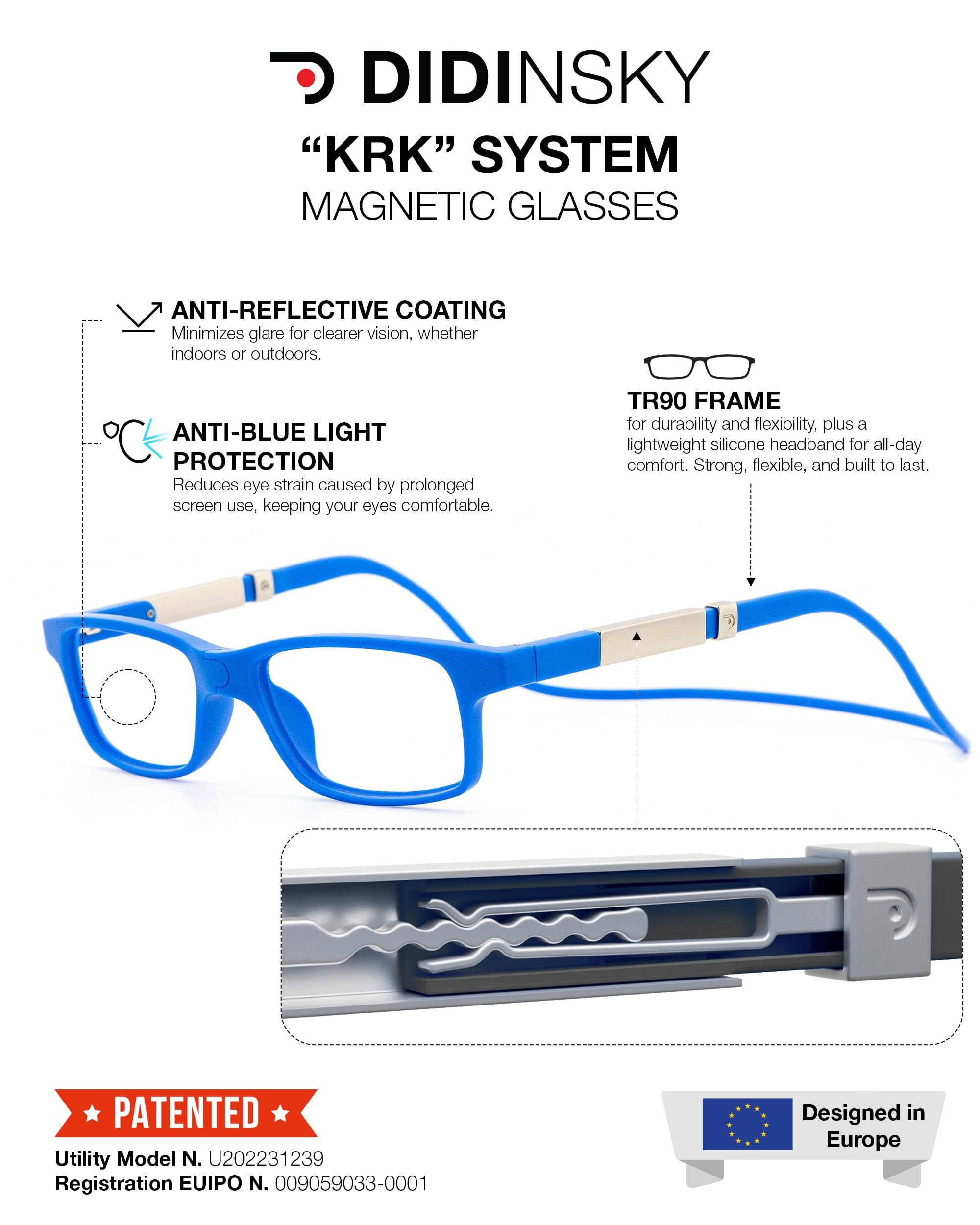 DIDINSKY Krik Occhiali da Lettura Magnetici, Anti Luce Blu | Chiusura magnetica frontale · Per leggere da vicino · Anti luce blu · Ingrandimento +1.0 a +3.0 · Custodia inclusa