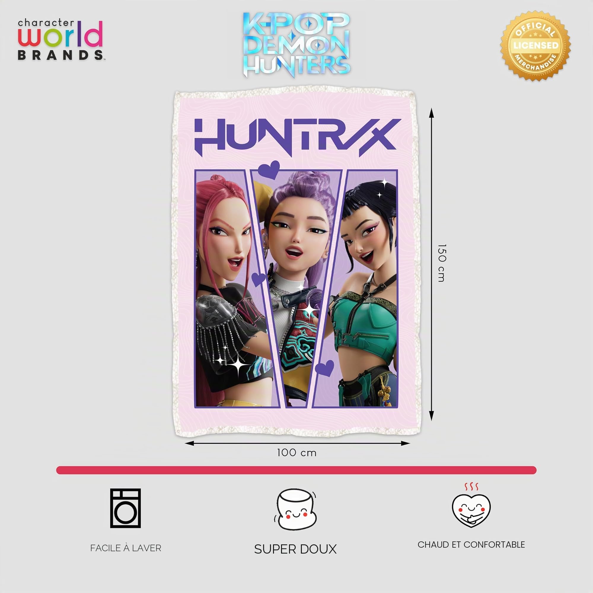 K Pop Demon Hunters Couverture polaire sous licence officielle | Polaire super douce et chaude avec dos Sherpa | Design prêt à l'emploi | Parfait pour la maison, les soirées pyjama et le camping | 120