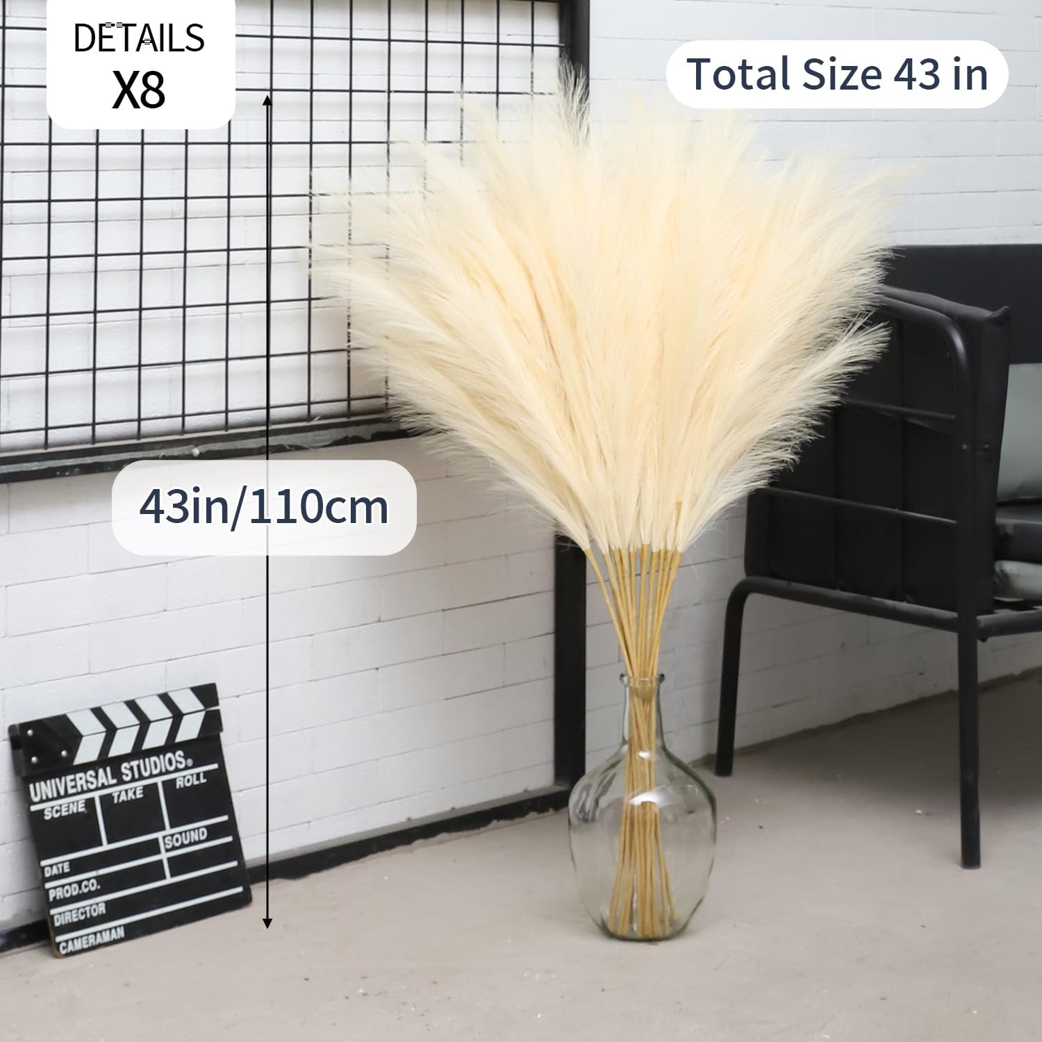43" Faux Pampas Grass Decor Orange & Beige - Artificial Pampas Grass Small Pampas Grass Fluffy Pompas Floral Arrangement
