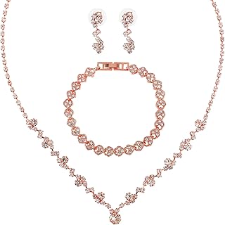 Bridal Wedding Jewelry Set Rhinestone Include Necklace Earrings Bracelet Brides Bridesmaid Prom Costume for Women
