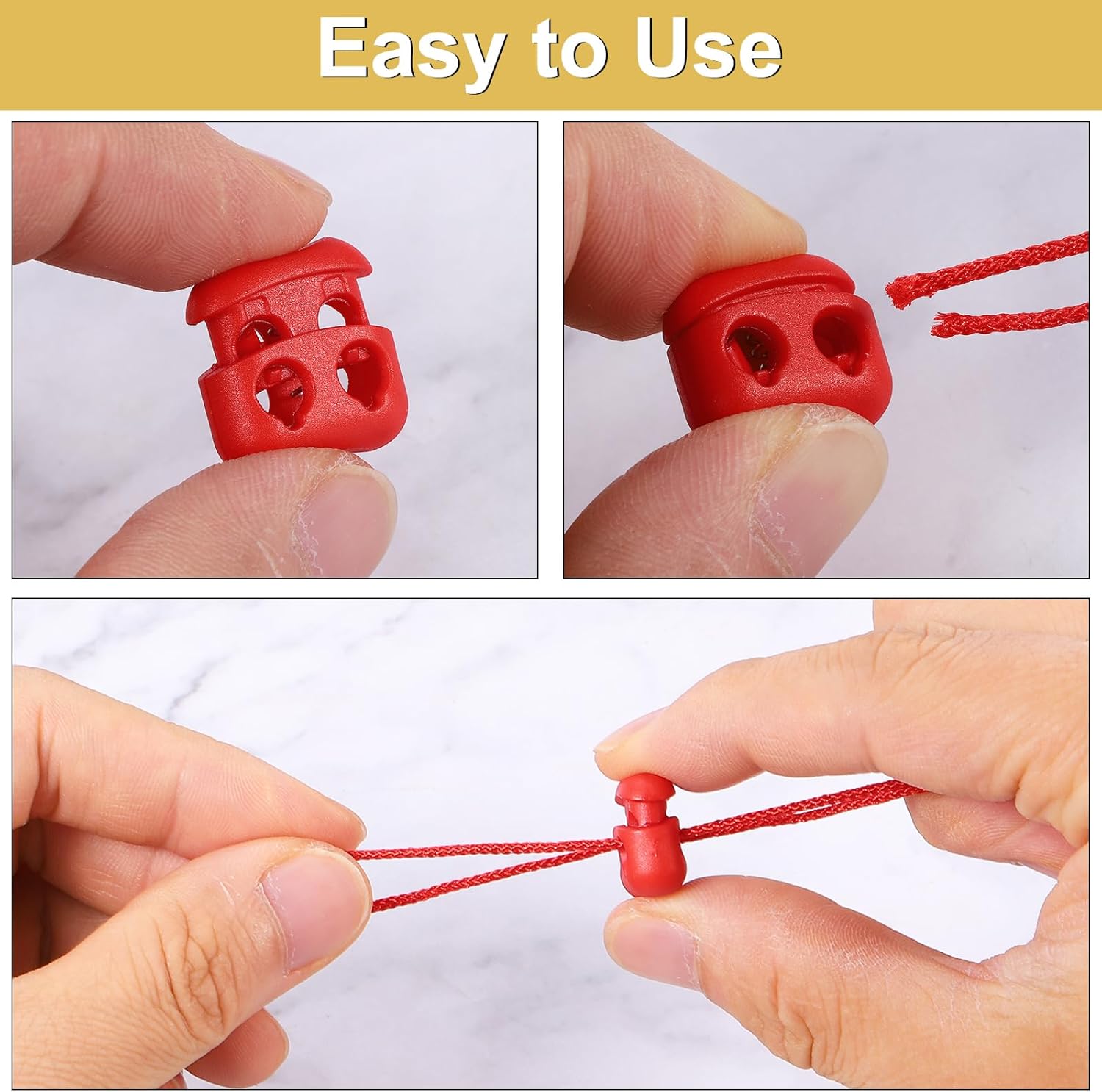 uxcell Plastic Cord Lock Ends Toggle, Double Hole Spring Toggle Stopper Slider Toggles Clip for Drawstrings - Image 5