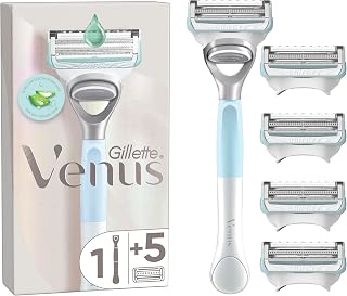 Gillette Venus + Satin Care Rasoir Pour Femmes Pour La Peau Et Les Poils Pubiens, Manche Réutilisable Et 5 Lames De Recharge Avec Une Barre De Protection Pour Bien Raser Les Zones Difficiles