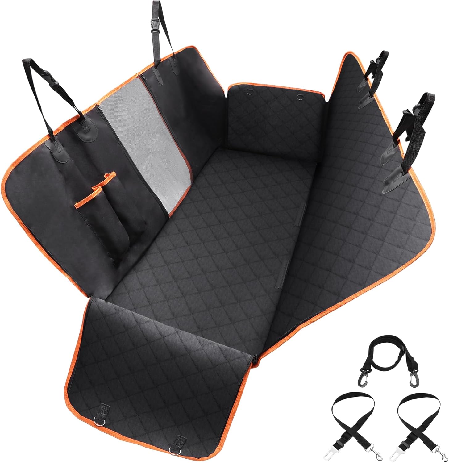 uxcell Dog Car Seat Cover Pet Back Seat Extender for Dogs 600D Sturdy Waterproof Dog Hammock Bed Trunk Protector with Zipper Mesh Window Storage Pocket Convertible for Car Truck SUV