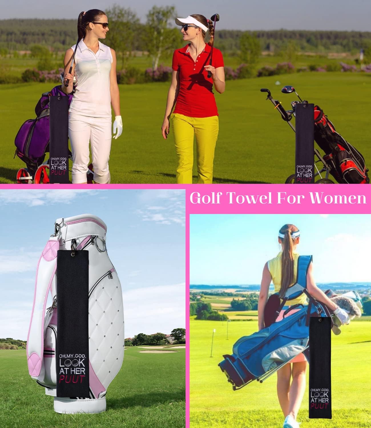 review Funny Golf Towel, Oh My God Look at Her Puut - Golf Gifts for Women, Golf Accessories for Women, Embroidered Golf Towels for Golf Bags with Clip, Black