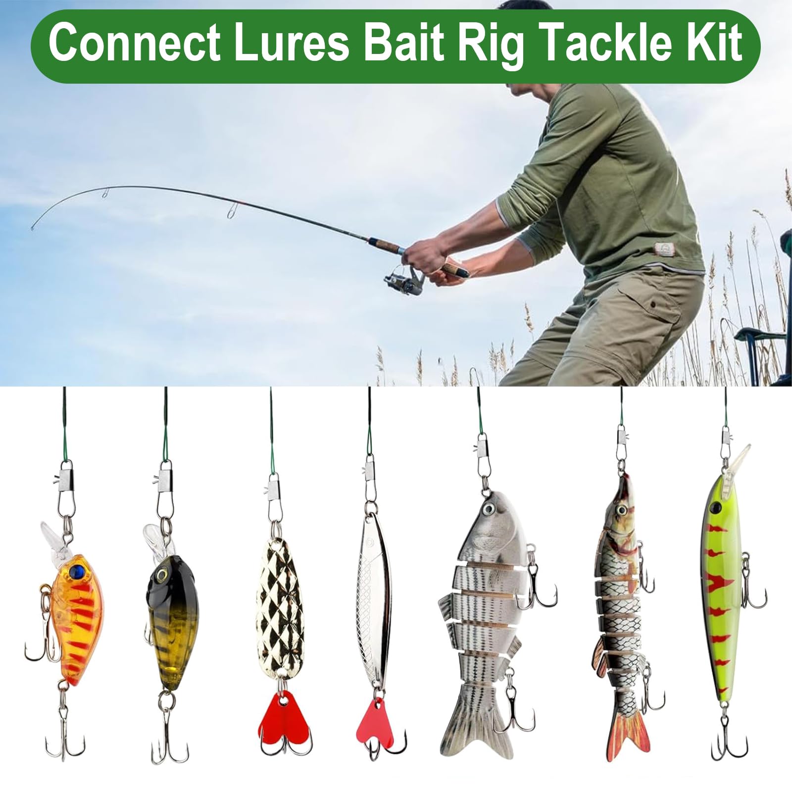 Aililong Juego de lucios líderes Acero 50 Piezas, con giratorios y broches - Anzuelo Pesca líder, Duradero Resistente a la corrosión para lucios, pargos Pesca en Agua Dulce Salada