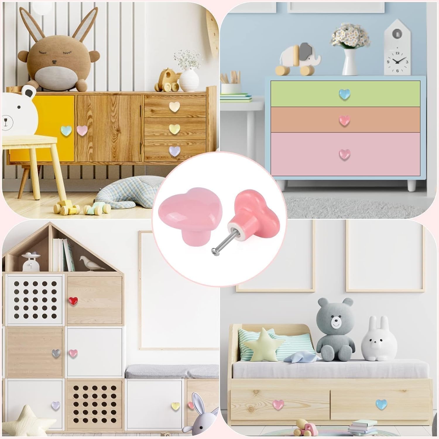 10x Colorful Cute Glossy Ceramic Heart Shaped Knobs Love Lovely Door Pull Knob Cabinet Closet Ceramic Drawer Cupboard Kitchen Dresser Kids Child Bedroom Pulls Wardrobe Handles 32mm