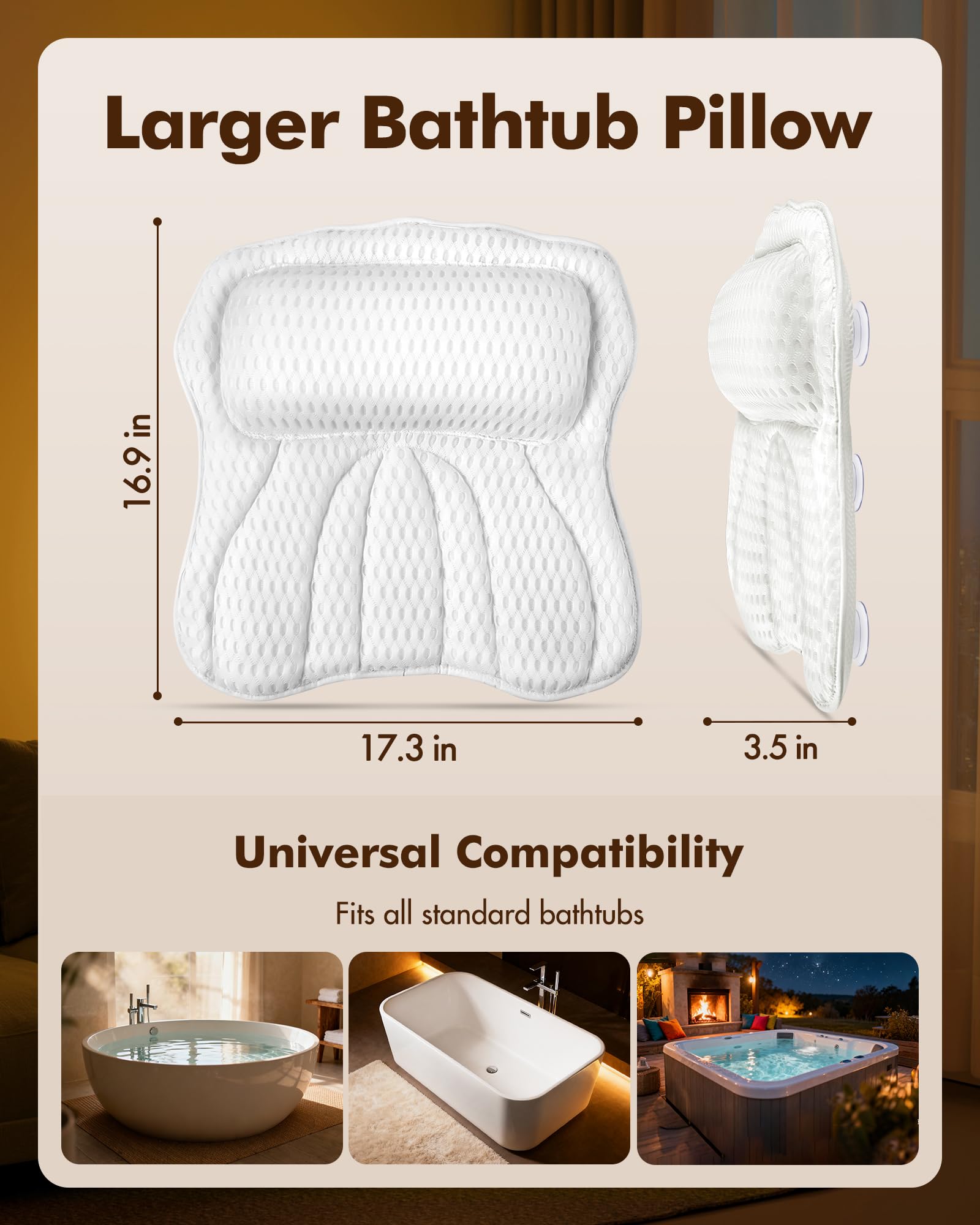AOPOW Ergonomisches Luxus-Badekissen – 4D Air Mesh Bequemes Badewannenkissen mit Kopf-, Nacken-, Schulter- und Rückenstütze Wasserdichtes Spa-Kissen für Damen und Herren, Geschenke, 6 rutschfeste