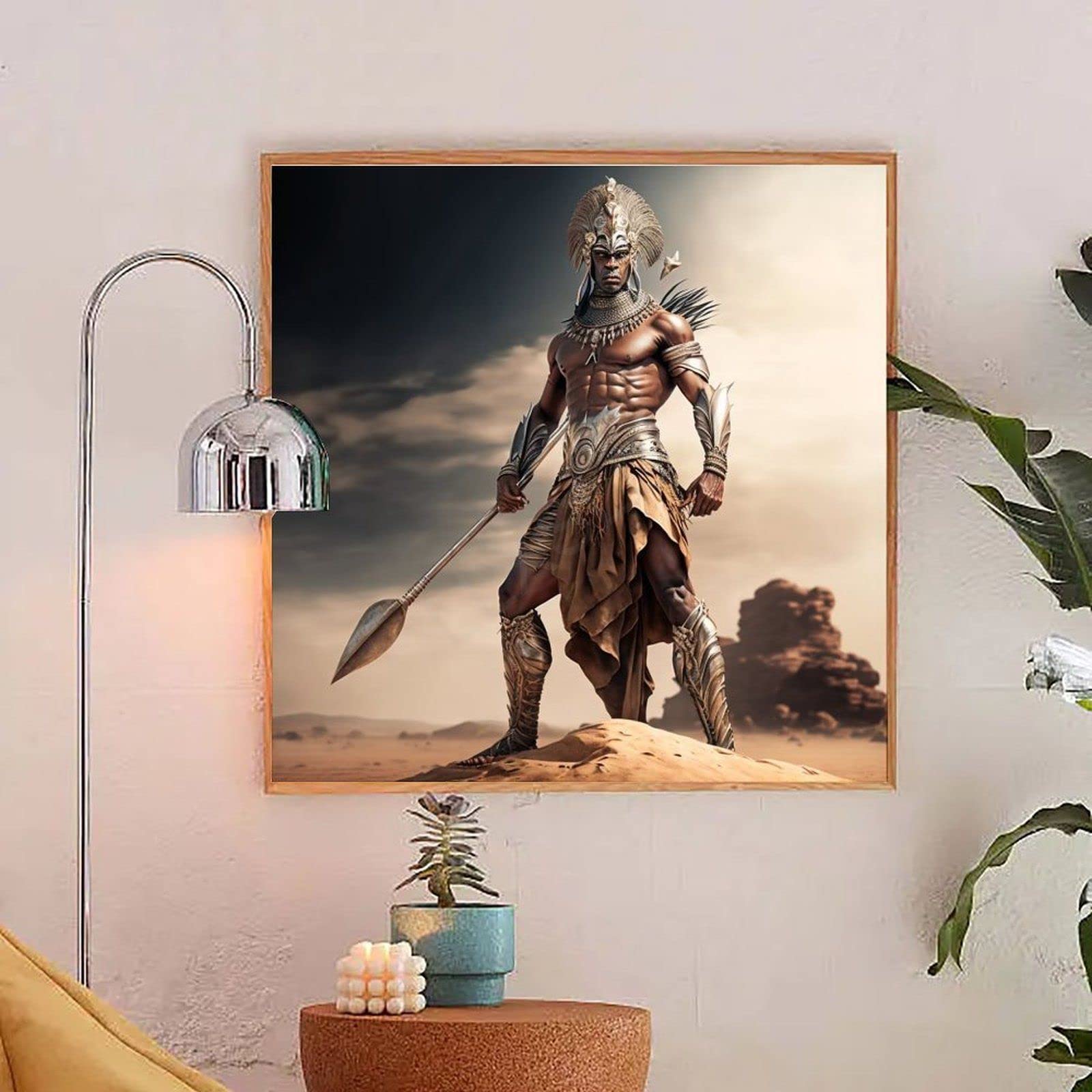 EDUKAT Black African Zulu Warrior Painting Art Poster (2) Canvas