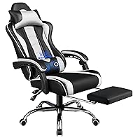 Yaheetech Sedia da Gaming Ergonomica Massaggiante con Poggiapiedi Reclinabile Imbottiti in Finta Pelle