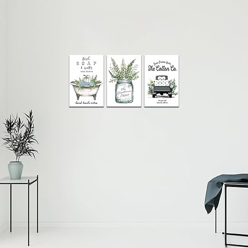 Miniatura 2 de 3 piezas de arte de pared de decoración de baño de granja, impresiones rústicas de lienzo para bañera para decoración de pared de habitación de