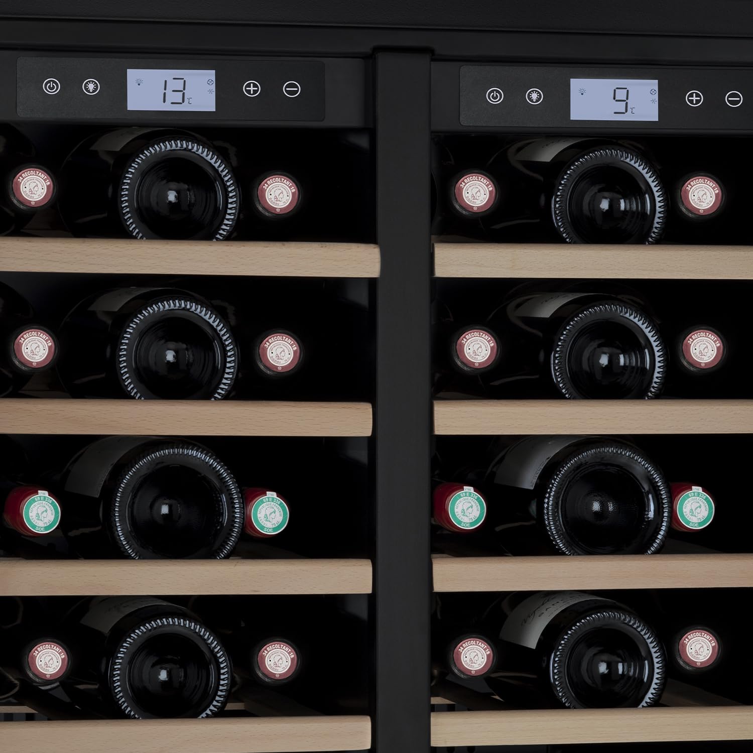 LES PETITS CHAMPS Cantinetta per vino CAVCEDB42 da incasso dual zone, 42 bottiglie, Black edition, due zone di temperatura regolabili da 5-20°C,vetro anti-UV, illuminazione, 10 ripiani in legno