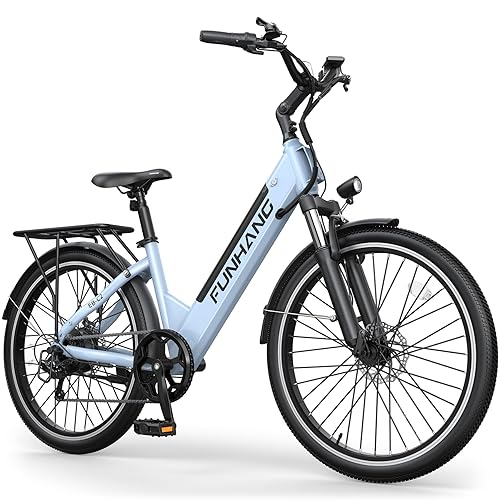 Funhang Electric Bike for Adults, 1000W Peak Ebike, 50Miles 21.7MPH Step Thru Electric Bicycle, 26" Commuter E Bikes with 48V Built-in Removable Battery, Adjustable Stem, 7-Speed, UL 2849 Certified