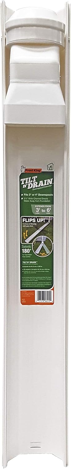 Frost King GWS3W Tilt N' Drain Downspout Extender, 3'. Long, Extends to 6', White, Pack of 2