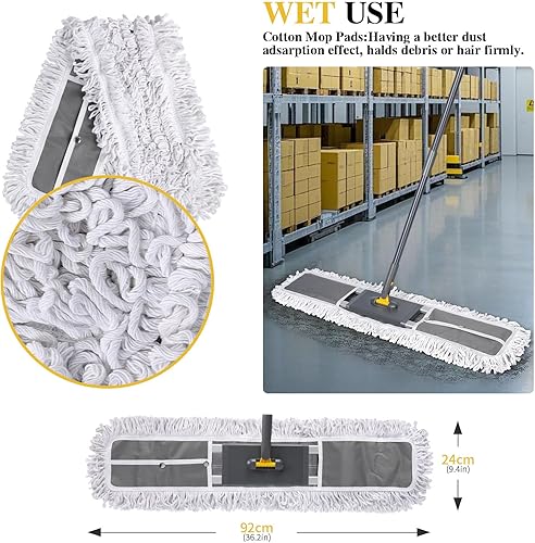 Miniatura 6 de Masthome 36" Commercial Mop, Heavy Duty Industrial Floor Mop with 3 Microfiber Pads, 60" Adjustable Large Dust Mop,Wet Dry Flat Mops for Office