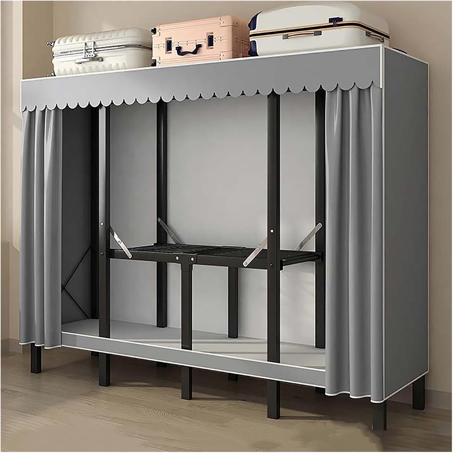 Przenośna pokrywa szafa na ubrania składany wieszak na ubrania z wieszakami stojący L odzież do sypialni/akademika oszczędzająca miejsce(Grey2,80cm/31.5inch)