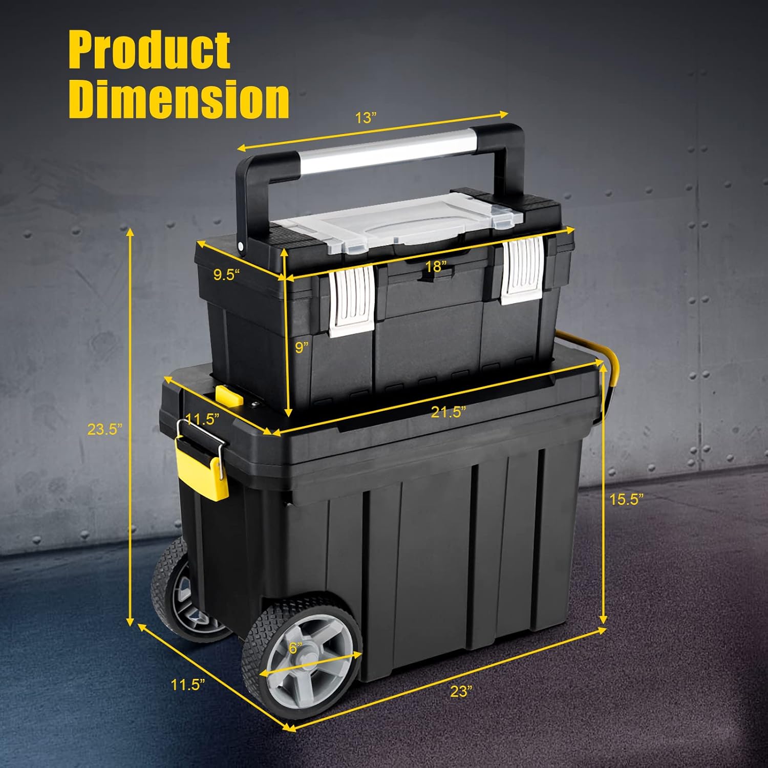 Goplus 2-in-1 Tool Box Portable Rolling Toolbox Storage Solution Multi-Purpose Plastic Organizer Set Mobile Workshop with Wheels