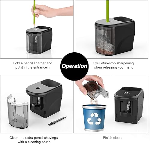 Miniatura 4 de Sacapuntas eléctrico de alto rendimiento Cuchilla helicoidal Funciona con adaptador o baterías Para lápices N 2 de 023 a 031 con paro automático y