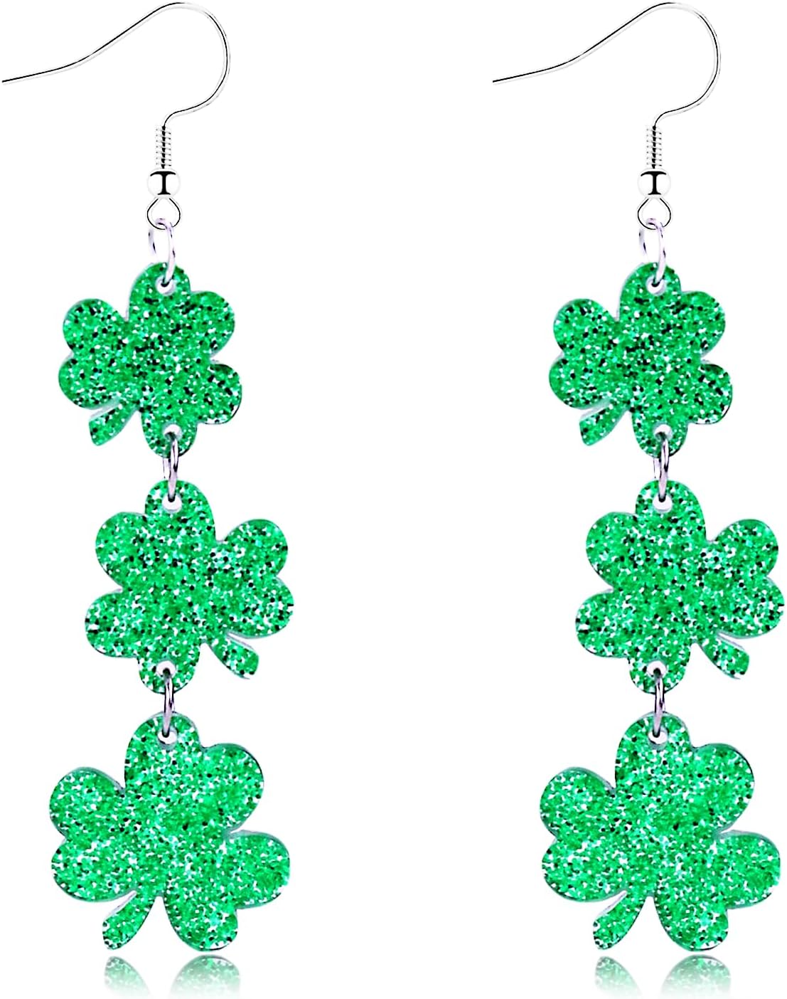 St Patricks Day Shamrock Dangle Earrings for Women Sparkling Irish Green Clover St. Patrick's Day Earrings St Patricks Day Accessories Earring Jewelry for Women